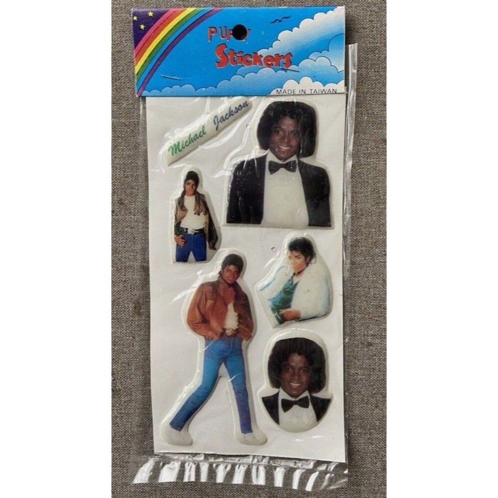 VTG 1980s Michael Jackson (6) Puffy Stickers New Sealed NOS King of Pop Taiwan
